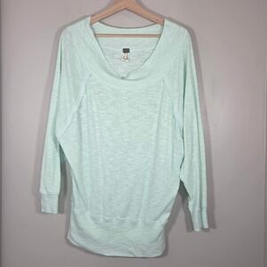 We The Free Free People Mint Slub Knit Cowl Neck Tunic Top Oversized XS